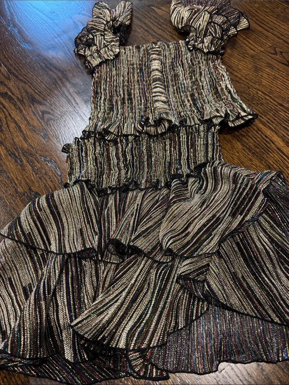 FBZ size small Girls Metallic Multi-Stripe metallic Ruffle Two-Piece Dress